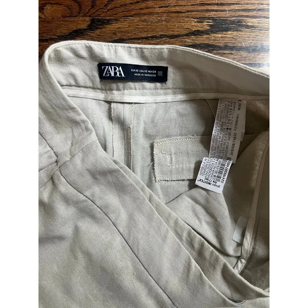 Zara women’s linen blend wide pants Sz. XS cream beige